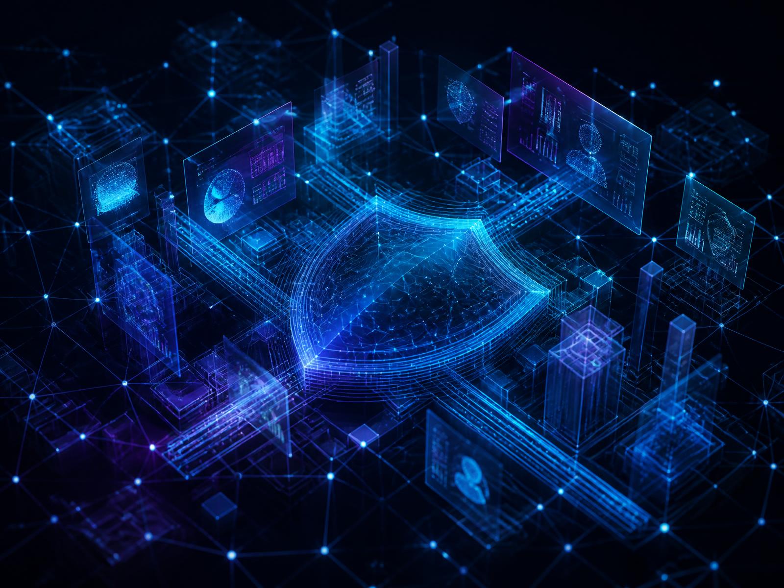 Abstract isometric network mesh representing connected digital infrastructure
